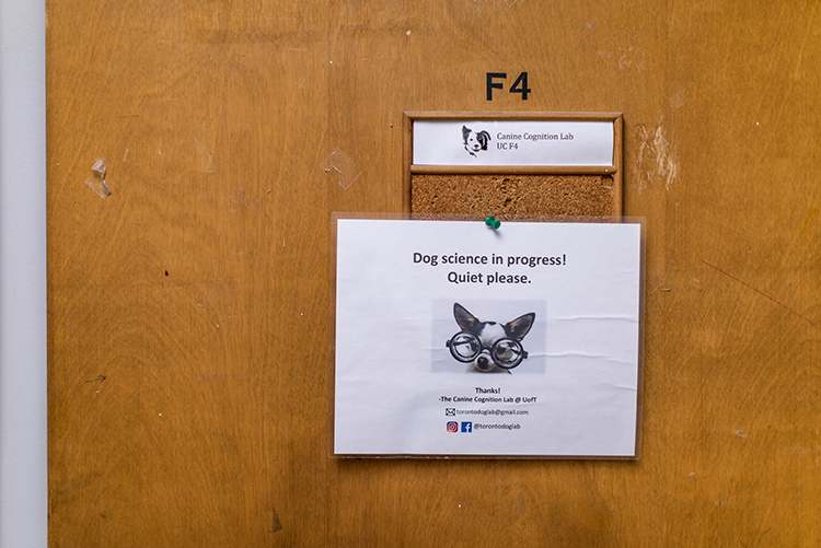 A sign for the dog lab, notifying outsiders