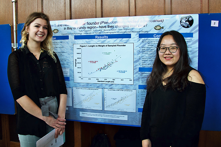 Tally Ferguson and Echo Jing studied the health of winter flounder in Nova Scotia over time.