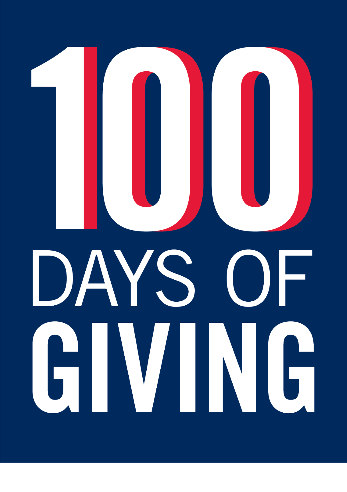 A blue and white images that says, "100 days of giving."