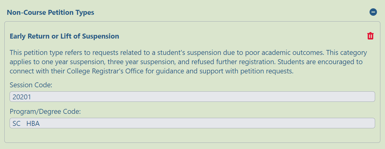Screenshot of the Early Return or Lift of Suspension petition request form