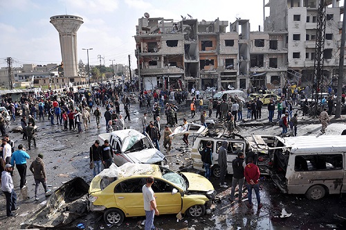 A scene in Homs from earlier this year after a double car bomb attack.