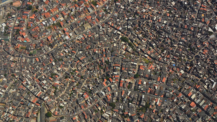 An aerial photo of a large subdivision