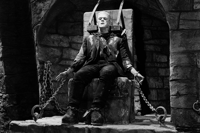 Screen capture of Boris Karloff in the Bride of Frankenstein.