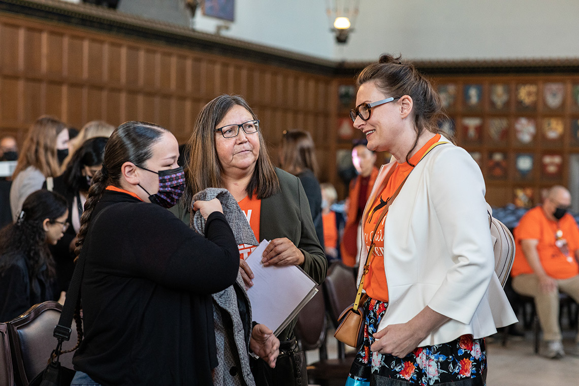 Three women in a conversation