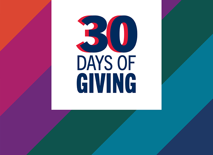 A rainbow banner that says, "30 days of giving".