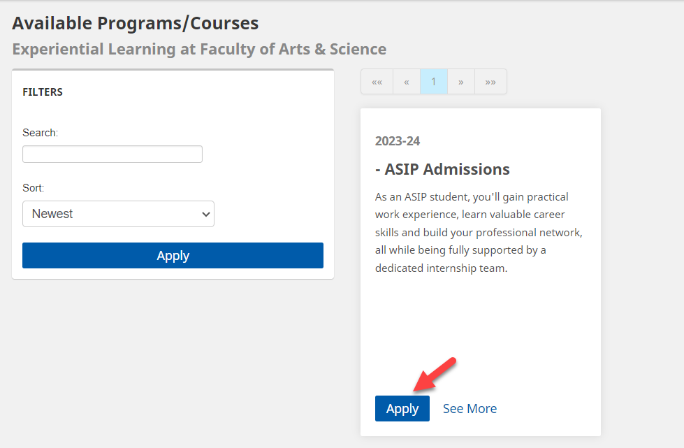 Screenshot of ASIP application Step 3 in CLNx with an arrow pointing to the Apply button