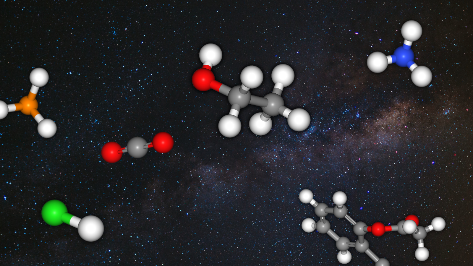 an image of space with chemical compound symbols overlaid