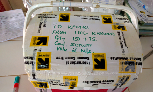Cooler containing serum samples being sent to KEMRI, the National lab responsible for testing the samples and providing the “gold standard” reference results.
