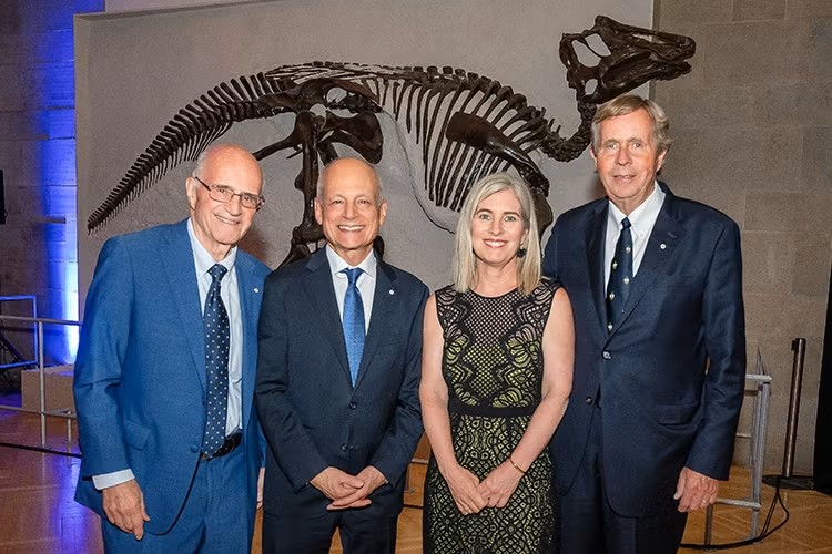 From left: Former Interim U of T President Frank Iacobucci, President Meric Gertler, President-designate Melanie Woodin and President Emeritus Robert Prichard.