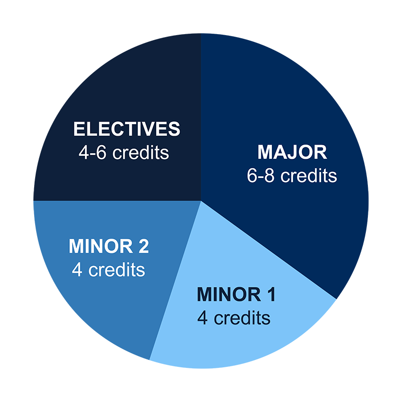 Electives 4-6 credits, Major 6-8 credits, Minor 1 4 credits, Minor 2 4 credits