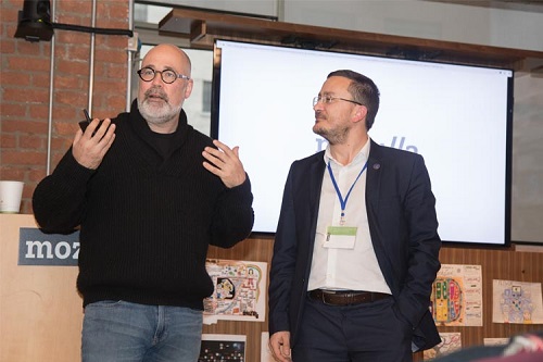 Mark Surman with Paolo Granata at Mozilla’s Toronto office. 