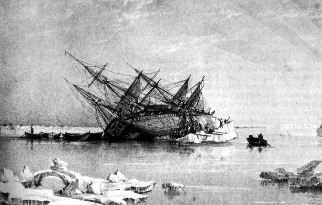 engraving of the sinking ship
