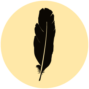 A feather illustration with a yellow background.