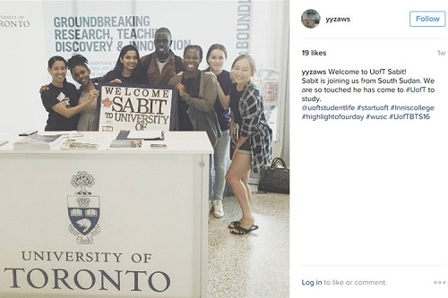 Screenshot of yyzaws Instagram account showing smiling students holding a sign saying Welcome Sabit.