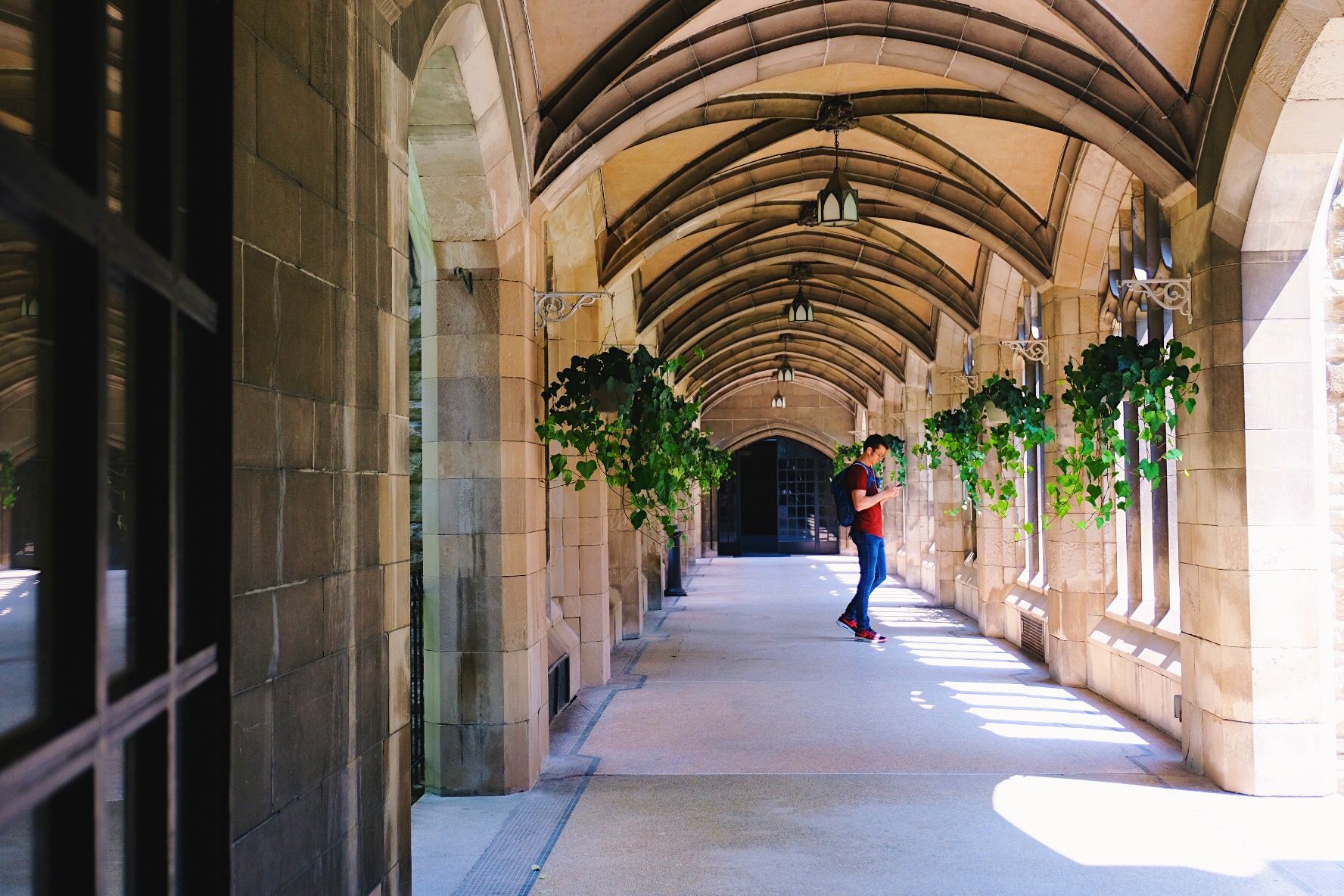 Student in walkway at Knox College