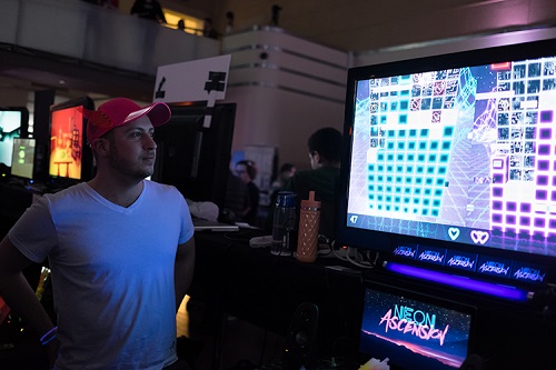 Matt Crans looking at a video game screen