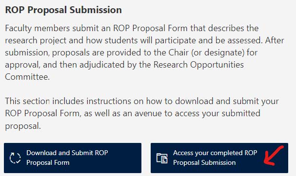 In this screenshot of the portal, the "Access Your Completed ROP Submission" button is located at the bottom of some introductory text