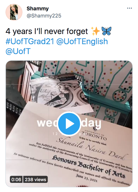 Shammy's twitter boomerang video of her diploma on Convocation 2021 