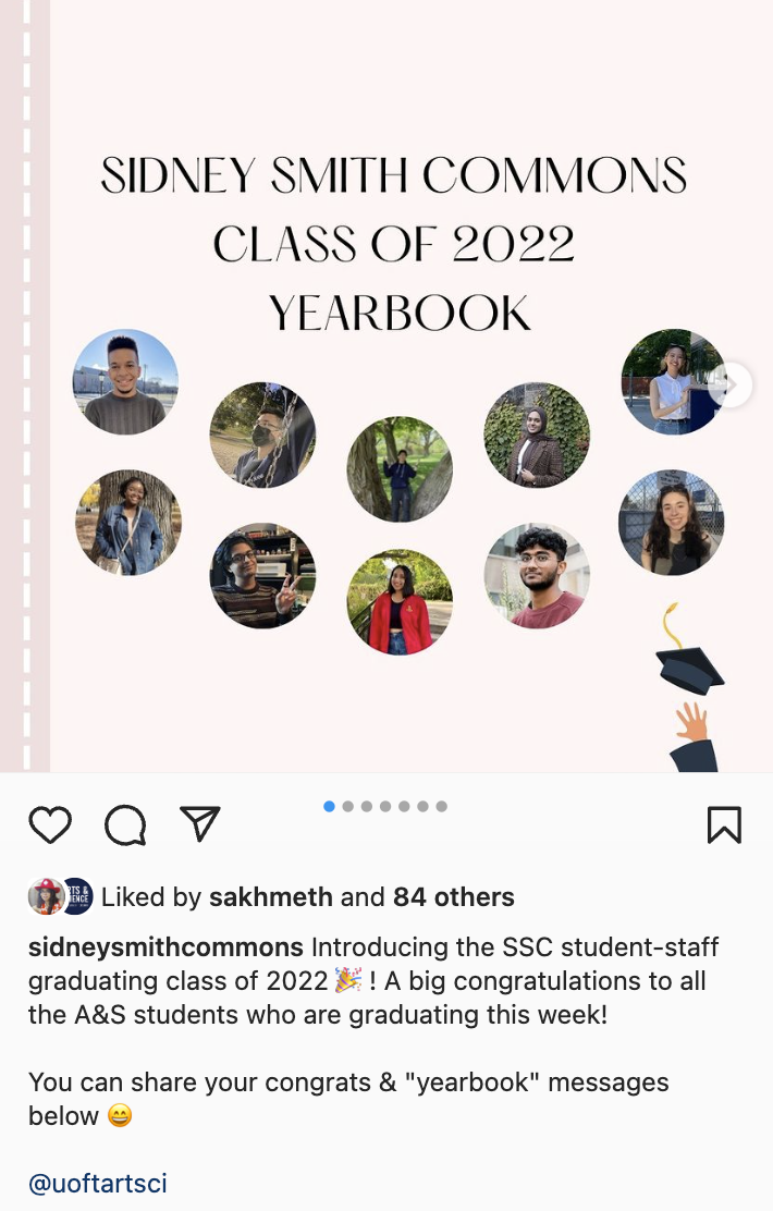 convocation 2022 Sidney Smith Commons instagram post 