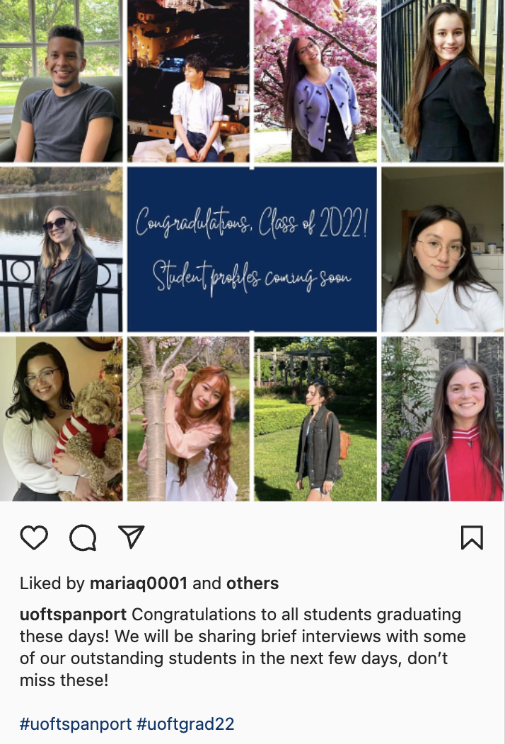 convocation 2022 U of T Spanish and Portuguese department instagram post