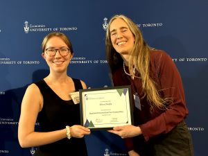 Certificate presentation to winner Elissa Chrapko by Professor Jennifer Murdock.