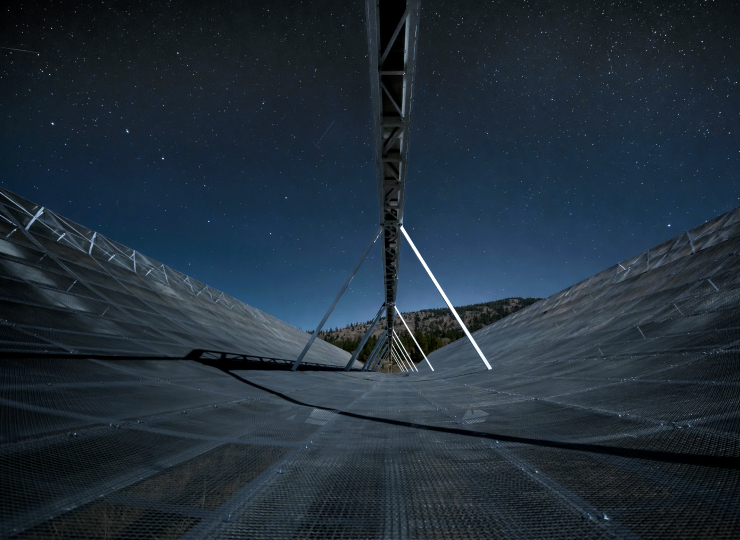 A large outdoor view of a structure in space.