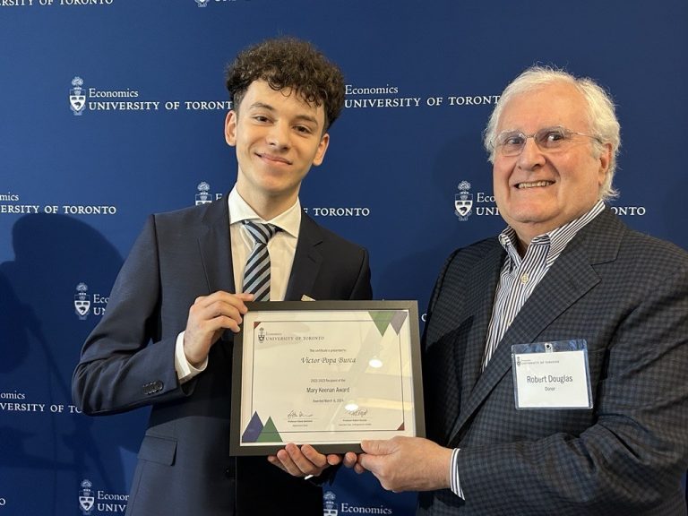 Victor Popa Burca and Robert Douglas at the Undergraduate Awards of Academic Excellence.