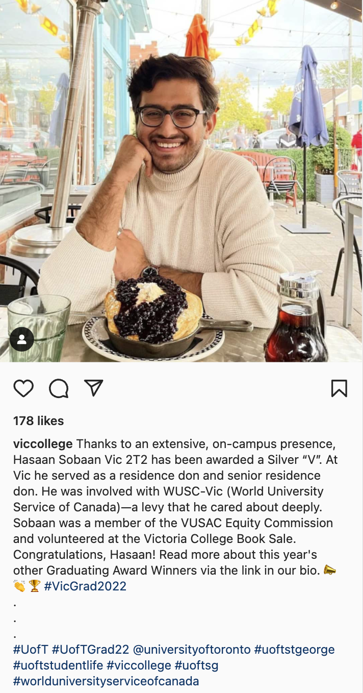 Convocation 2022 Victoria College instagram post student profile 2