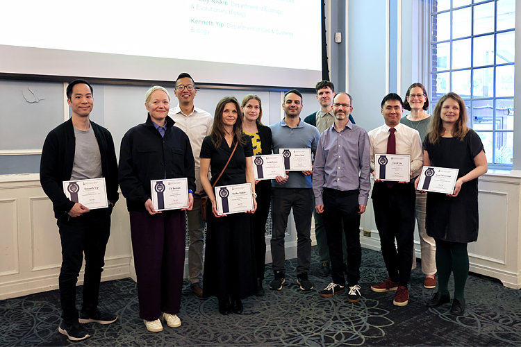 (Front row) Kenneth Yip, L.K. Bertram, Shelby Riskin, Sarah Peirce, Mario Badr, Acting Dean Stephen Wright, David Liu, Leah Montange; (Back row) Alex Koo, Adam Hammond, Mary Pugh.