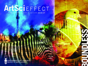 Cover of ArtSci Effect report with a bird, zebra and CN Tower.