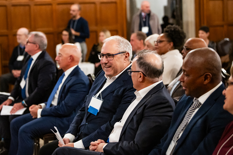A group of people in an audience.