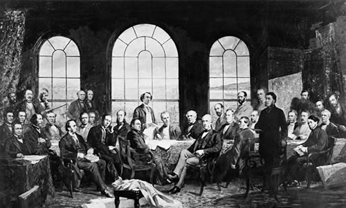 Painting of politicians at the conference in Quebec in 1864