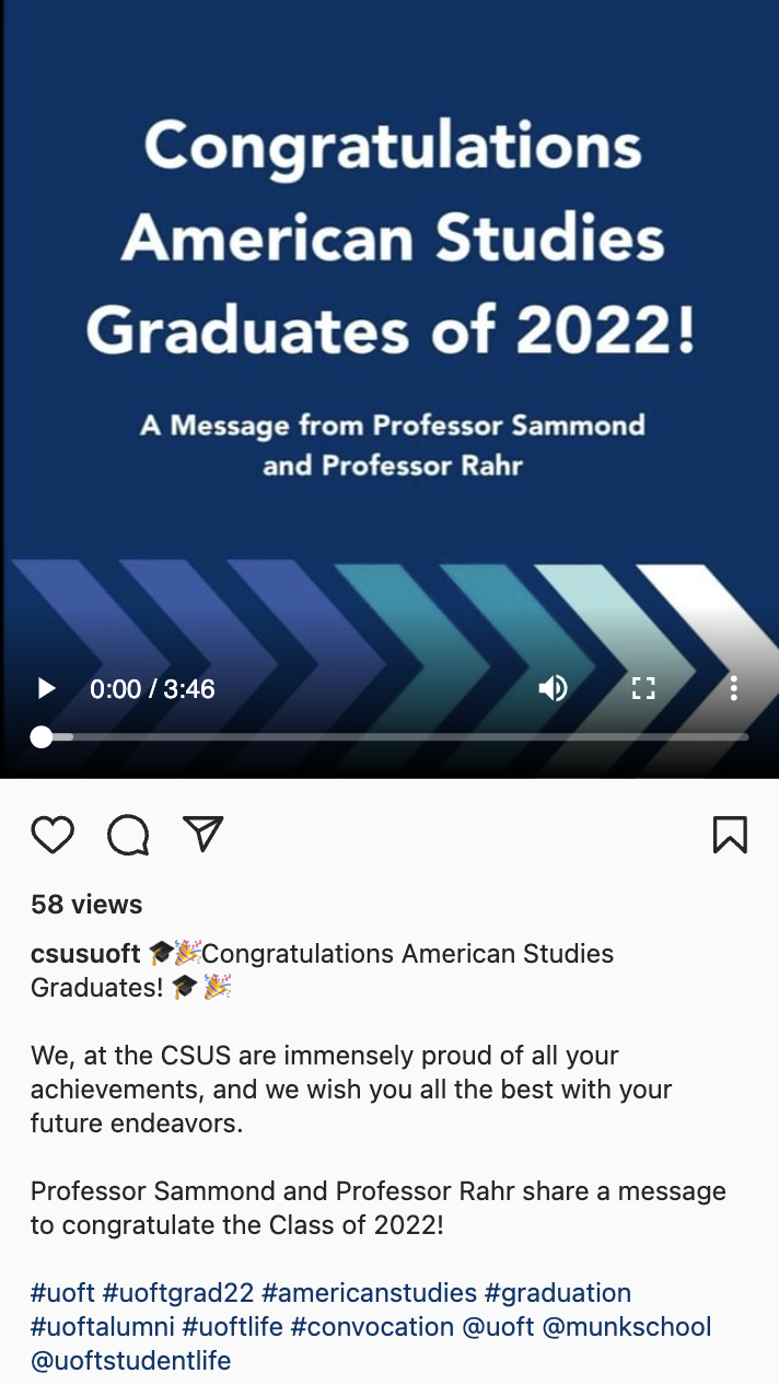 convocation 2022 social media post from American Studies 1