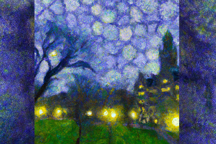 An image of “the University of Toronto in the style of van Gogh’s The Starry Night.”