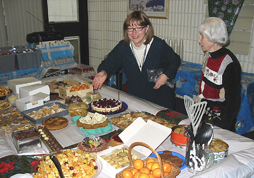 Packham with a friend at a bake sale.