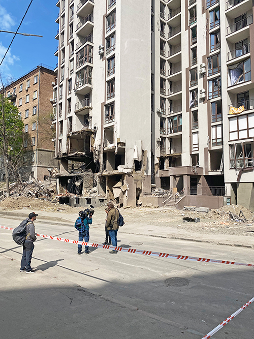 Damaged residential building in Kyiv
