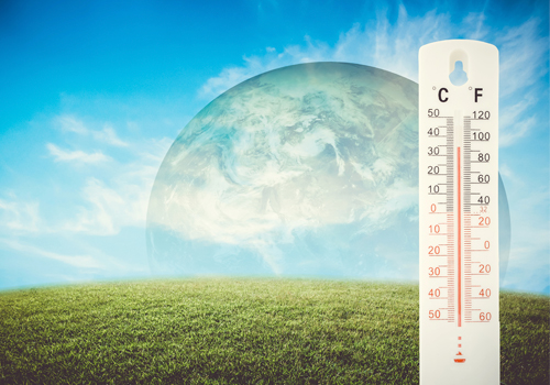 The earth with a thermometer beside it - temps rising!