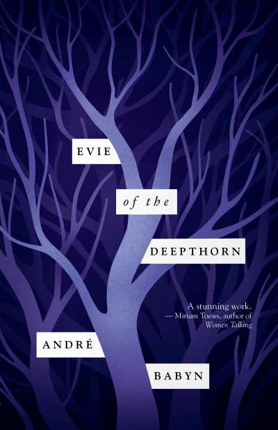 A two tone purple tree, the cover of the book evie of the deepthorn.