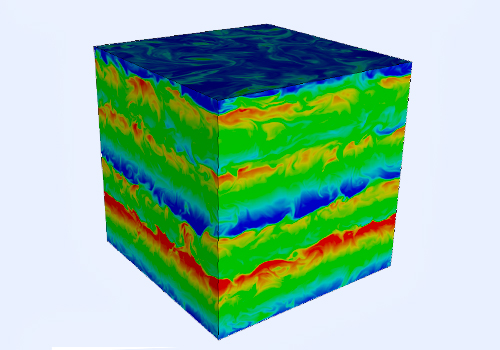 a cube with shades of red blue and green depicting temperatures