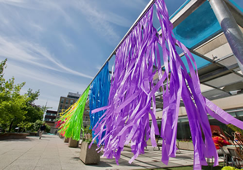 ribbons on Sidney Smith Patio