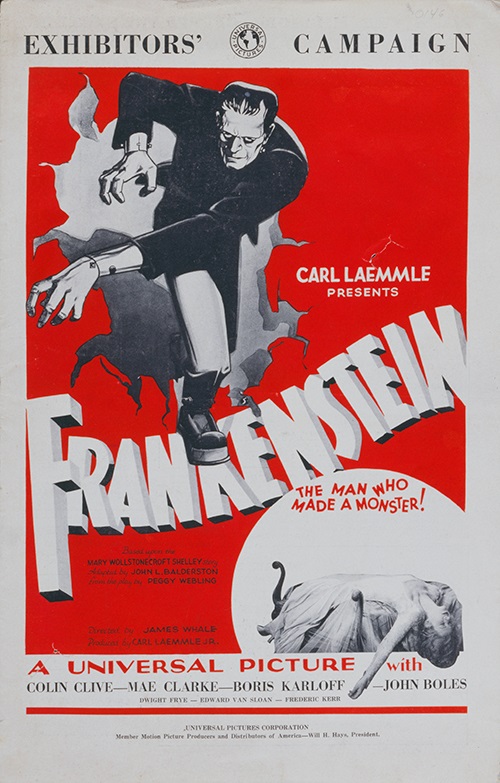Movie poster titled: Frankenstein with an illustration of the Frankenstein monster