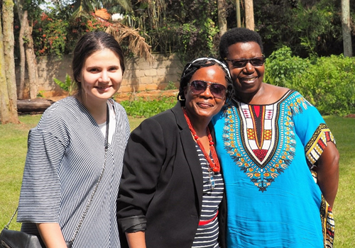 Student Julia Gill with Nakanyike Musisi and Miria Matembe. 
