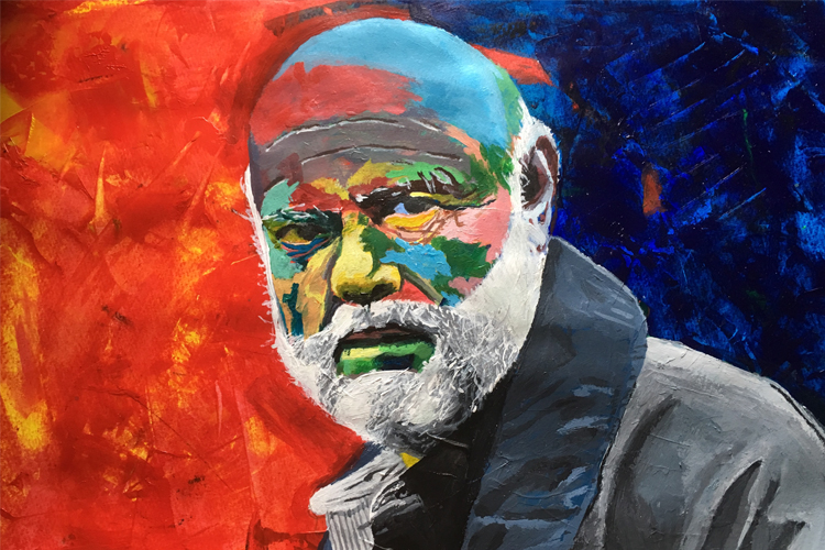 painting of an old man in vivid colours