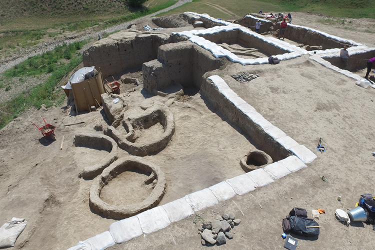 A drone photograph of Gadachrili Gora excavations.