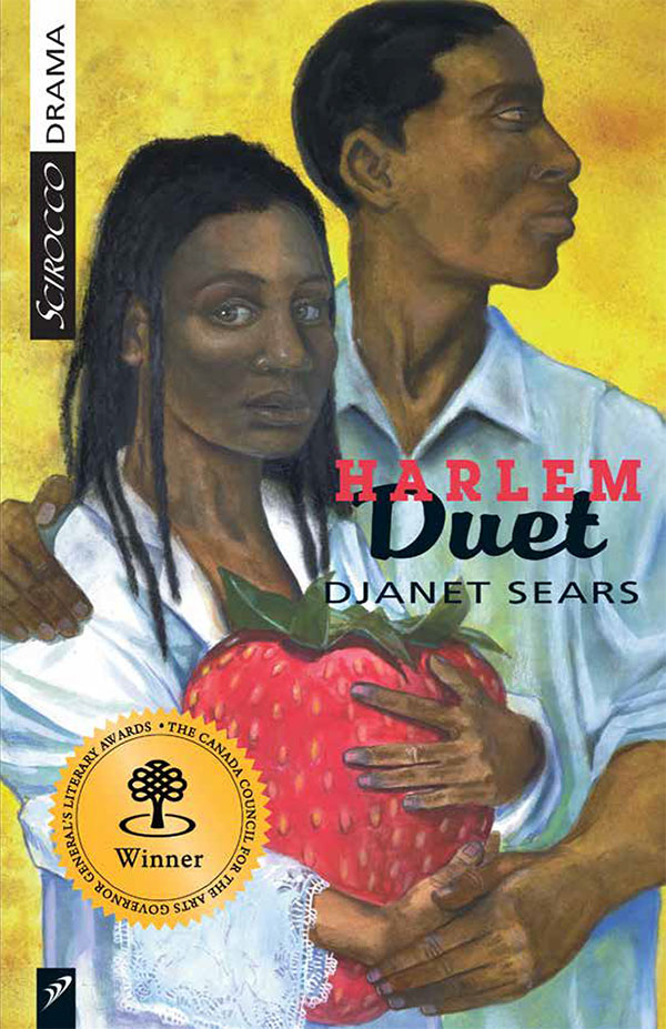 Book Cover titled: Harlem Duel - cover has illustration of a man and a woman holding hands