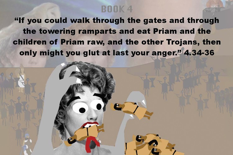 Lecture slide with an illustration of Hera eating little people