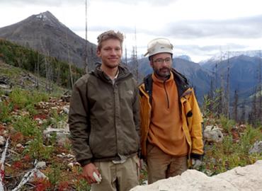 Joseph Moysiuk (left) and research supervisor Jean-Bernard Caron at the Burgess Shale fossil deposit