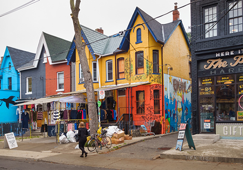 A streetscape in Toronto's Kensington Market neighbourhood