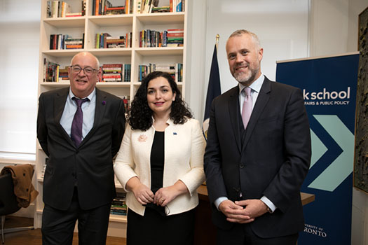 Two professors with Kosovo’s President, H.E. Dr. Vjosa Osmani