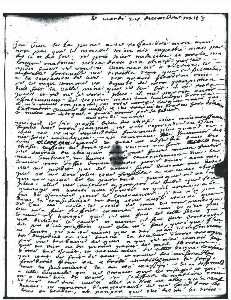 Scan of a letter written by Mme de Graffigny showing tight script filling the page.